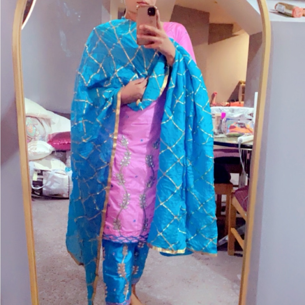 Ethnic Indian Wear Pink and Blue Wedding Dress